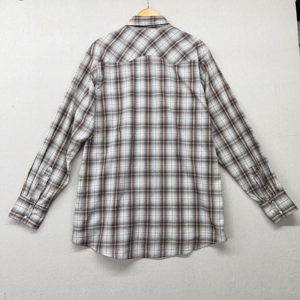 Wrangler Wrancher Western Snap Shirt Mens XLT Tall Brown Plaid MTW1231 Cowboy - Picture 2 of 13